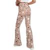 imageOYOANGLE Womens Floral Print High Waist Yoga Pants Wide Leg Pants Bell Bottom TrousersLight Brown
