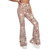 imageOYOANGLE Womens Floral Print High Waist Yoga Pants Wide Leg Pants Bell Bottom TrousersLight Brown
