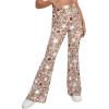 imageOYOANGLE Womens Floral Print High Waist Yoga Pants Wide Leg Pants Bell Bottom TrousersLight Brown