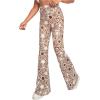 imageOYOANGLE Womens Floral Print High Waist Yoga Pants Wide Leg Pants Bell Bottom TrousersLight Brown