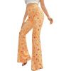 imageOYOANGLE Womens Floral Print High Waist Yoga Pants Wide Leg Pants Bell Bottom TrousersOrange
