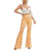 imageOYOANGLE Womens Floral Print High Waist Yoga Pants Wide Leg Pants Bell Bottom TrousersOrange
