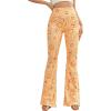 imageOYOANGLE Womens Floral Print High Waist Yoga Pants Wide Leg Pants Bell Bottom TrousersOrange