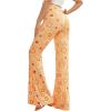imageOYOANGLE Womens Floral Print High Waist Yoga Pants Wide Leg Pants Bell Bottom TrousersOrange
