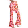 imageOYOANGLE Womens Floral Print High Waist Yoga Pants Wide Leg Pants Bell Bottom TrousersOrange and Pink