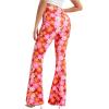 imageOYOANGLE Womens Floral Print High Waist Yoga Pants Wide Leg Pants Bell Bottom TrousersOrange and Pink