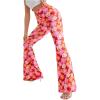imageOYOANGLE Womens Floral Print High Waist Yoga Pants Wide Leg Pants Bell Bottom TrousersOrange and Pink