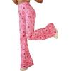 imageOYOANGLE Womens Floral Print High Waist Yoga Pants Wide Leg Pants Bell Bottom TrousersPink