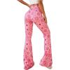imageOYOANGLE Womens Floral Print High Waist Yoga Pants Wide Leg Pants Bell Bottom TrousersPink