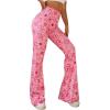 imageOYOANGLE Womens Floral Print High Waist Yoga Pants Wide Leg Pants Bell Bottom TrousersPink