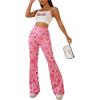 imageOYOANGLE Womens Floral Print High Waist Yoga Pants Wide Leg Pants Bell Bottom TrousersPink