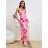 imageOYOANGLE Womens Floral Print Sleeveless Strapless Draped Backless Bodycon Summer Maxi Tube DressHot Pink