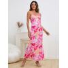 imageOYOANGLE Womens Floral Print Sleeveless Strapless Draped Backless Bodycon Summer Maxi Tube DressHot Pink