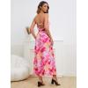 imageOYOANGLE Womens Floral Print Sleeveless Strapless Draped Backless Bodycon Summer Maxi Tube DressHot Pink