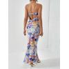 imageOYOANGLE Womens Floral Print Sleeveless Strapless Draped Backless Bodycon Summer Maxi Tube DressMulticolor