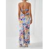 imageOYOANGLE Womens Floral Print Sleeveless Strapless Draped Backless Bodycon Summer Maxi Tube DressMulticolor