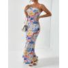 imageOYOANGLE Womens Floral Print Sleeveless Strapless Draped Backless Bodycon Summer Maxi Tube DressMulticolor