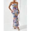 imageOYOANGLE Womens Floral Print Sleeveless Strapless Draped Backless Bodycon Summer Maxi Tube DressMulticolor