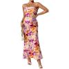 imageOYOANGLE Womens Floral Print Sleeveless Strapless Draped Backless Bodycon Summer Maxi Tube DressPurple