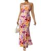 imageOYOANGLE Womens Floral Print Sleeveless Strapless Draped Backless Bodycon Summer Maxi Tube DressPurple