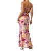 imageOYOANGLE Womens Floral Print Sleeveless Strapless Draped Backless Bodycon Summer Maxi Tube DressPurple