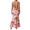 imageOYOANGLE Womens Floral Print Sleeveless Strapless Draped Backless Bodycon Summer Maxi Tube DressPurple