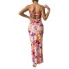 imageOYOANGLE Womens Floral Print Sleeveless Strapless Draped Backless Bodycon Summer Maxi Tube DressPurple