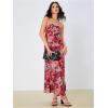 imageOYOANGLE Womens Floral Print Sleeveless Strapless Draped Backless Bodycon Summer Maxi Tube DressRed