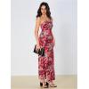 imageOYOANGLE Womens Floral Print Sleeveless Strapless Draped Backless Bodycon Summer Maxi Tube DressRed