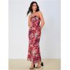 imageOYOANGLE Womens Floral Print Sleeveless Strapless Draped Backless Bodycon Summer Maxi Tube DressRed