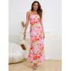 imageOYOANGLE Womens Floral Print Sleeveless Strapless Draped Backless Bodycon Summer Maxi Tube DressRed and Green