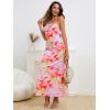 imageOYOANGLE Womens Floral Print Sleeveless Strapless Draped Backless Bodycon Summer Maxi Tube DressRed and Green