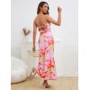imageOYOANGLE Womens Floral Print Sleeveless Strapless Draped Backless Bodycon Summer Maxi Tube DressRed and Green