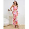 imageOYOANGLE Womens Floral Print Sleeveless Strapless Draped Backless Bodycon Summer Maxi Tube DressRed and Green
