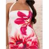 imageOYOANGLE Womens Floral Print Y2K Mini Dress Halter Neck Sleeveless Fitted Short DressesWhite and Pnk
