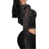 imageOYOANGLE Womens Glitter Mesh Sheer Long Sleeve Tee Shirt Slim Fitted Party Rave TopsBlack