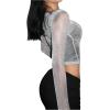 imageOYOANGLE Womens Glitter Mesh Sheer Long Sleeve Tee Shirt Slim Fitted Party Rave TopsSilver