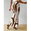 imageOYOANGLE Womens Graphic Printed Ruch Maxi Skirt High Waist Stretchy Bodycon SkirtsCoffee Brown