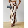 imageOYOANGLE Womens Graphic Printed Ruch Maxi Skirt High Waist Stretchy Bodycon SkirtsCoffee Brown