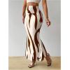 imageOYOANGLE Womens Graphic Printed Ruch Maxi Skirt High Waist Stretchy Bodycon SkirtsCoffee Brown