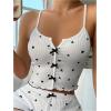 imageOYOANGLE Womens Heart Print Ribbed Knit Cami Pajama Tops Bowknot Criss Cross Camisole Crop Tops NightwearBlack and White