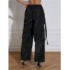 imageOYOANGLE Womens High Waist Flap Pocket Cargo Pants Fashion Y2K Streetwear Baggy TrousersBlack