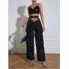 imageOYOANGLE Womens High Waist Flap Pocket Cargo Pants Fashion Y2K Streetwear Baggy TrousersBlack