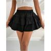 imageOYOANGLE Womens High Waist Tiered Layer Skirt Shorts Ruffle Hem A Line Mini SkortsBlack