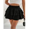 imageOYOANGLE Womens High Waist Tiered Layer Skirt Shorts Ruffle Hem A Line Mini SkortsBlack
