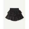 imageOYOANGLE Womens High Waist Tiered Skirt Cute Summer Flowy Ruffle Mini SkirtsBlack