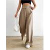 imageOYOANGLE Womens High Waist Wide Leg Pants Work Office Business Trousers Loose Fit Casual Long PantsBrown