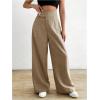 imageOYOANGLE Womens High Waist Wide Leg Pants Work Office Business Trousers Loose Fit Casual Long PantsBrown