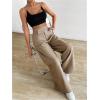 imageOYOANGLE Womens High Waist Wide Leg Pants Work Office Business Trousers Loose Fit Casual Long PantsBrown
