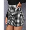 imageOYOANGLE Womens High Waist Work Houndstooth Print Asymmetrical Button Elegant Bodycon Mini Short SkirtsBlack and White